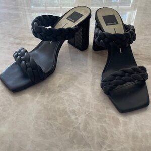 Dolce Vita  Black Niari Braided Square Toe Heeled Sandals, Size 9